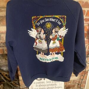 Vintage navy blue Crewneck with “do you see what I see” angels graphic